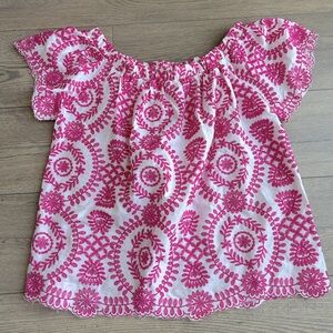Pink Lily Pink and White Embroidered Top